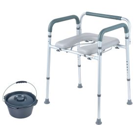 Commode Chair, Bedside Commode with Padded Seat and Arms, 7-Level Adjustable Height, 5.8L Removable Bucket, Easy to Assemble, 350 LBS Capacity