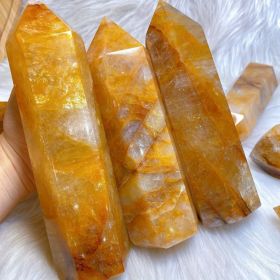 1pc Bohemian-Style Golden Healer Tower - Natural Stone Polished Crystal Tower with Golden-Yellow to Amber Hues, Smooth Spherical Shape for Home D (size: 12-13cm)